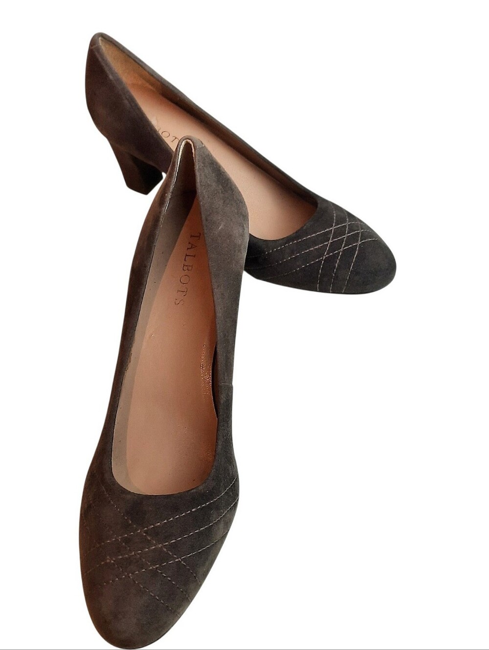 New Talbots Roya 2 Brown Suede Block Heel Pumps w/Stitch Detail Sz 9.5
